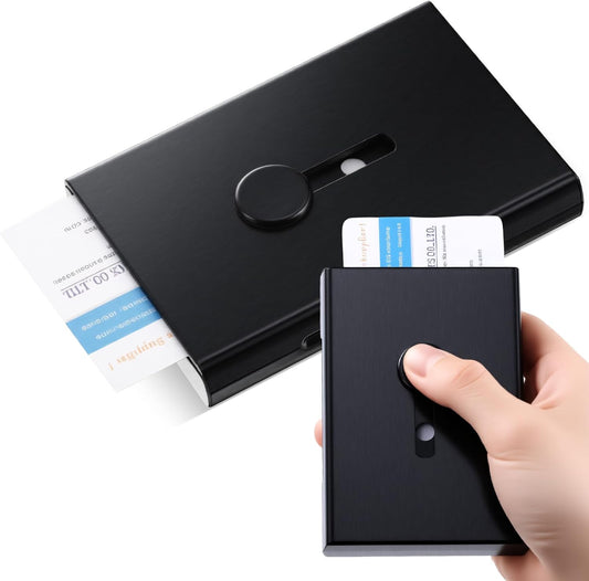 Zonon Large Thumb Drive Business Card Holder Fit 28 Name Credit Aluminum Alloy Slide out Name Card Case Portable Business Holder Wallet Pocket for Men Women(Black)