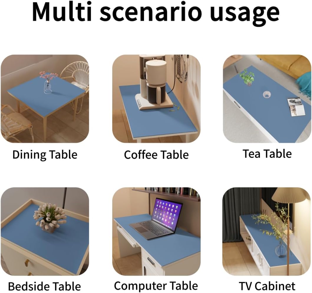 Leather Desk Mat,1.8mm Thick,17x60 Inch Desk Cover,Desk Protector Mat,Dresser Cover Top,Leather Table Cover,Side Table Cover,Office Desk Cover(Grayish Blue+Dark Green,17x60)