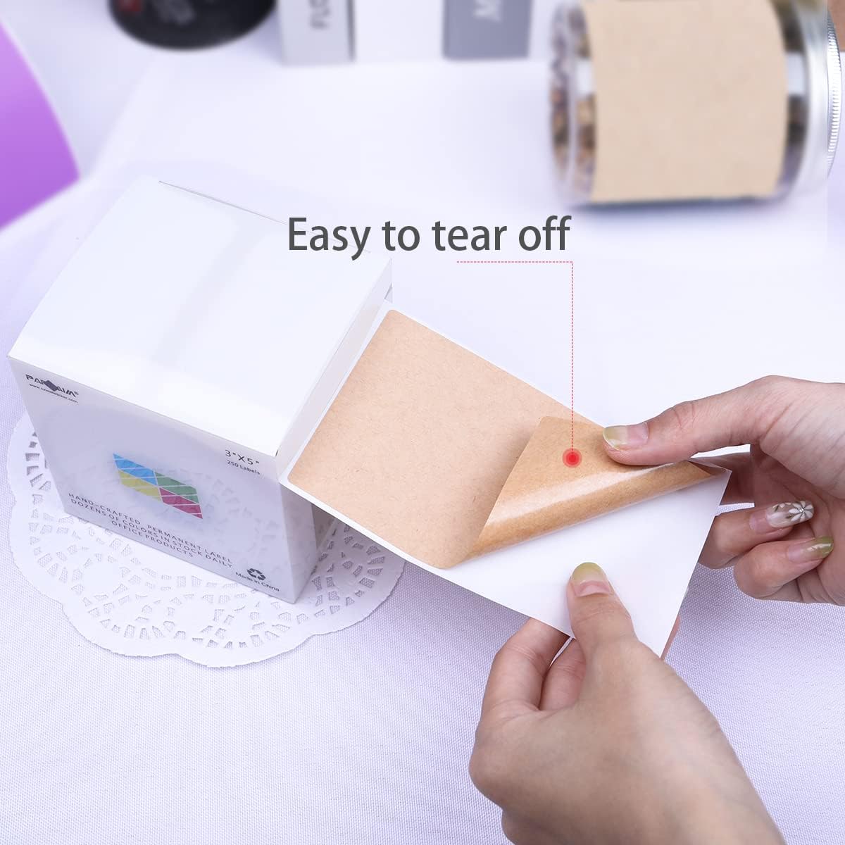 PARLAIM 3 X 5 Inch Rectangle Adhesive Color Coding Stickers,Kraft Rectangle Labels -250 Per Dispenser Box（Kraft ）