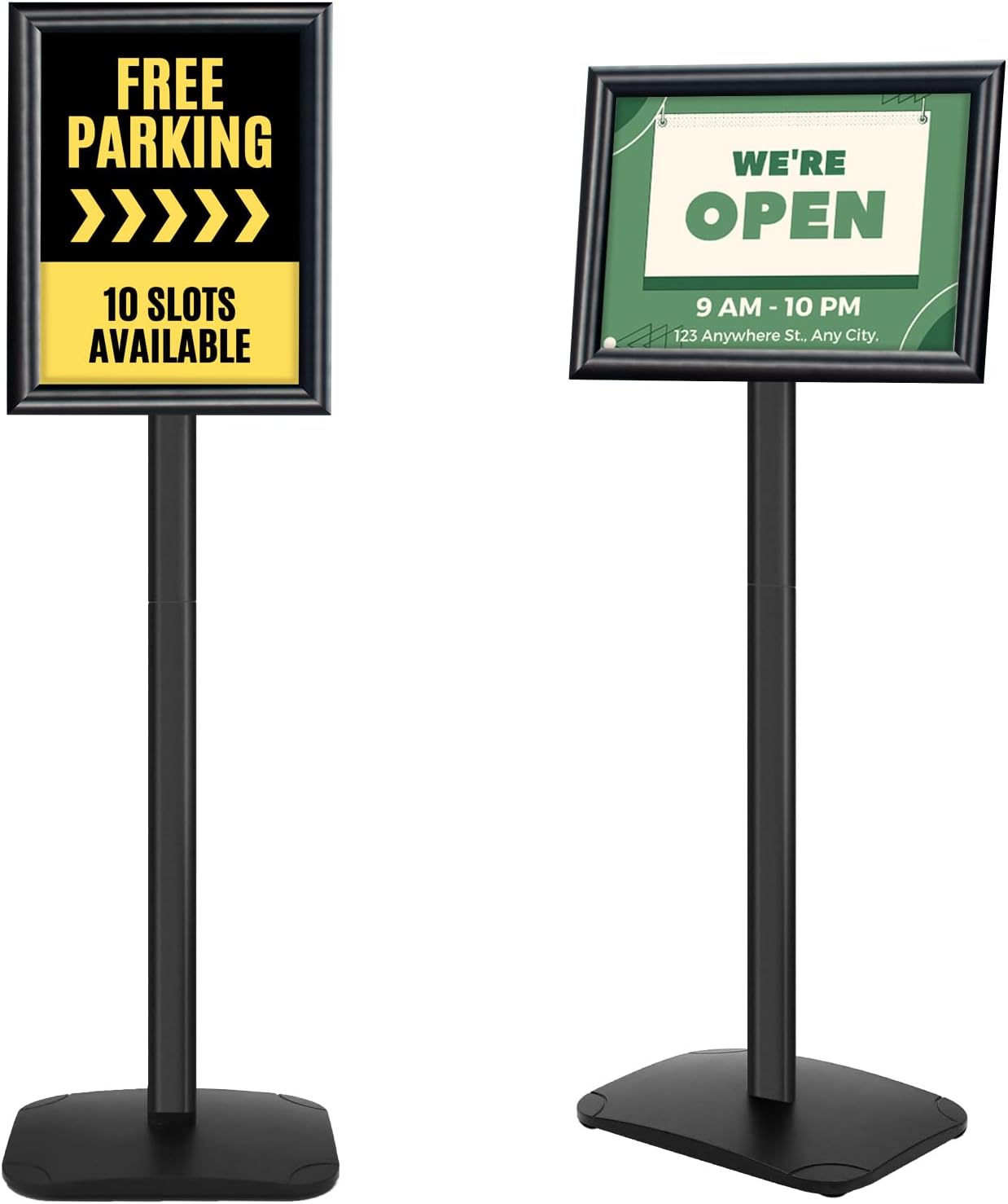 Heavy Duty Pedestal Sign Holder for Display, 8.5 x 11 inches Adjustable Floor Standing Sign Holder with Weighted Base , Vertical and Horizontal View Sign Stand for Indoor/Outdoor Advertising，Black