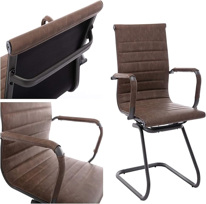 Heavy Duty Office Chair Reception Chairs Leather Conference Chairs Back Support Guest Chair, Set of 2 (Vintage Brown)
