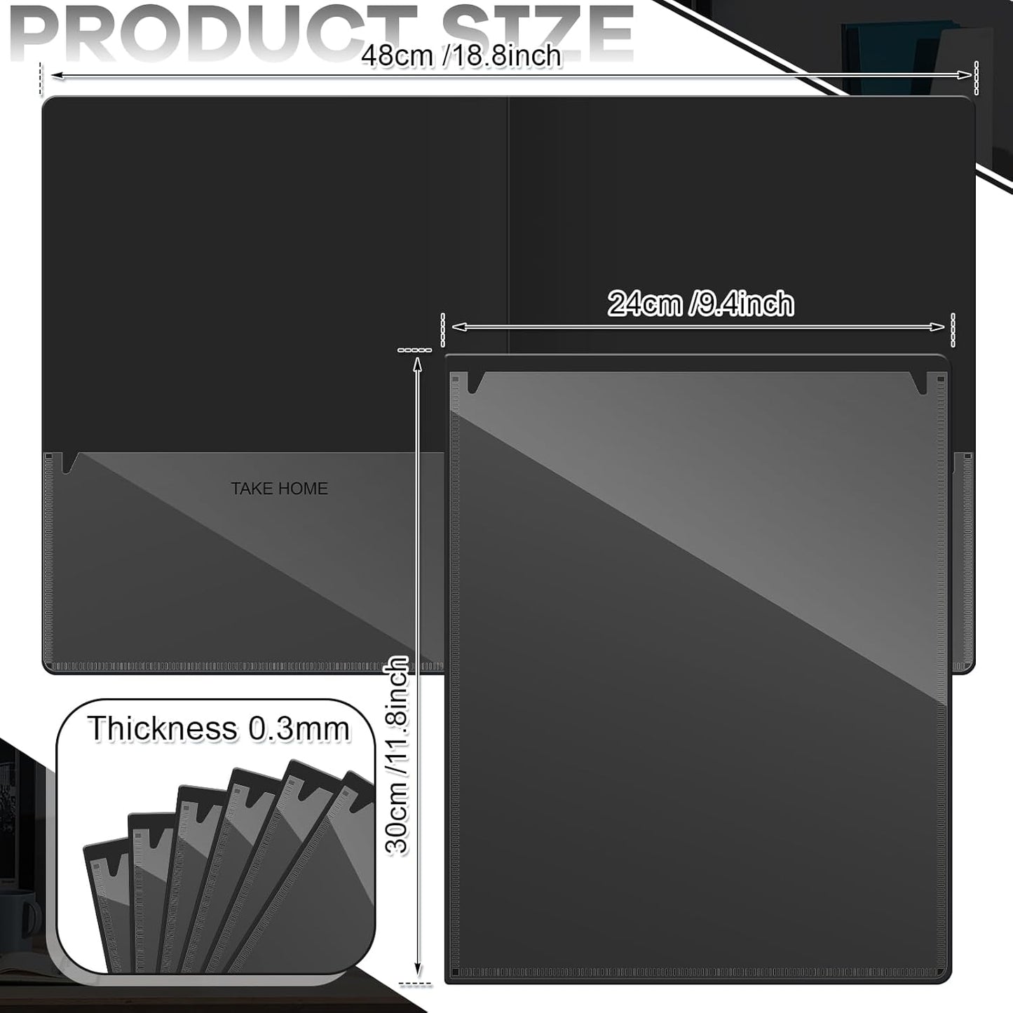 Henoyso 24 Pcs Folders Take Home Heavy Duty 2 Pocket Homework Folders with Clear Front Pockets for Elementary Students Parent Teacher Communication (Black)