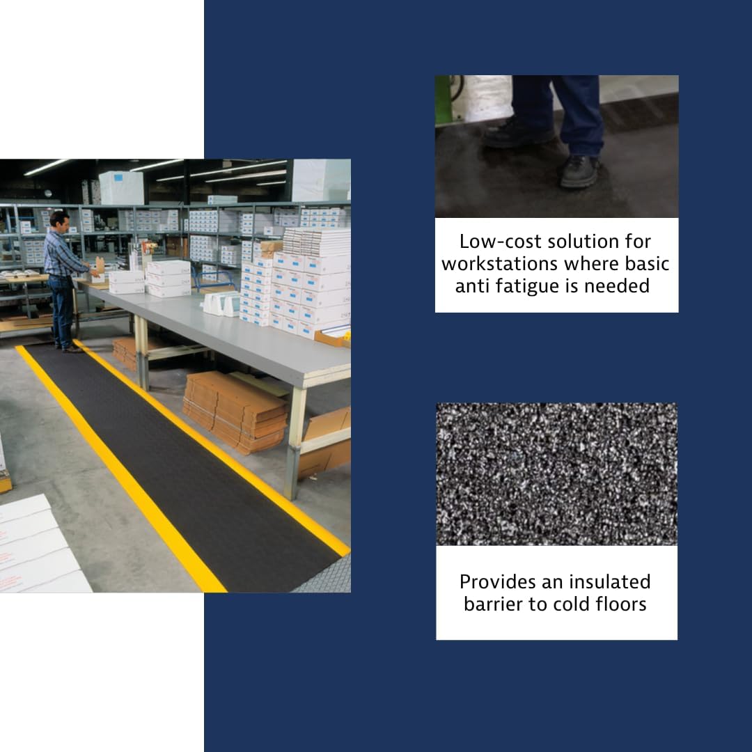 Notrax 411 Sof-Tred™ 3' x 5' x 9/16" Anti Fatigue Mat, Enhanced Slip Resistance with Beveled Edges and Pebbled Surface, Ideal for Industrial and Commercial Workplaces, Black/Yellow, 411S0435BY