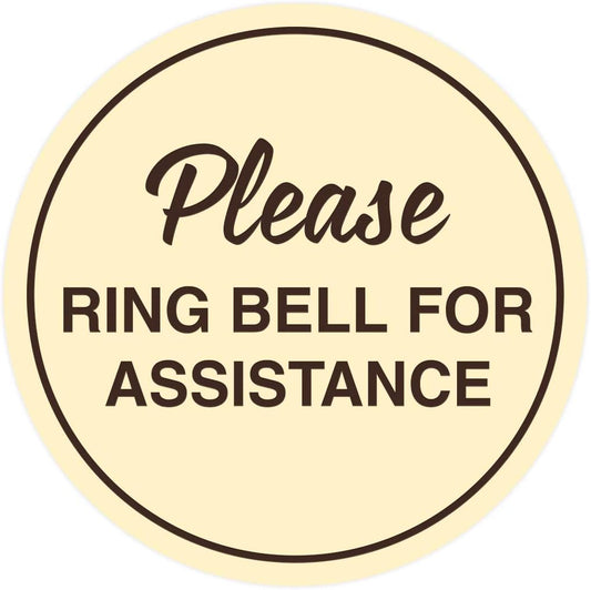 Signs ByLITA Circle Please Ring Bell For Assistance Wall or Door Sign | Easy Installation | Front Desk Reception Sign (Ivory/Dark Brown) - X-large (2 Pack)