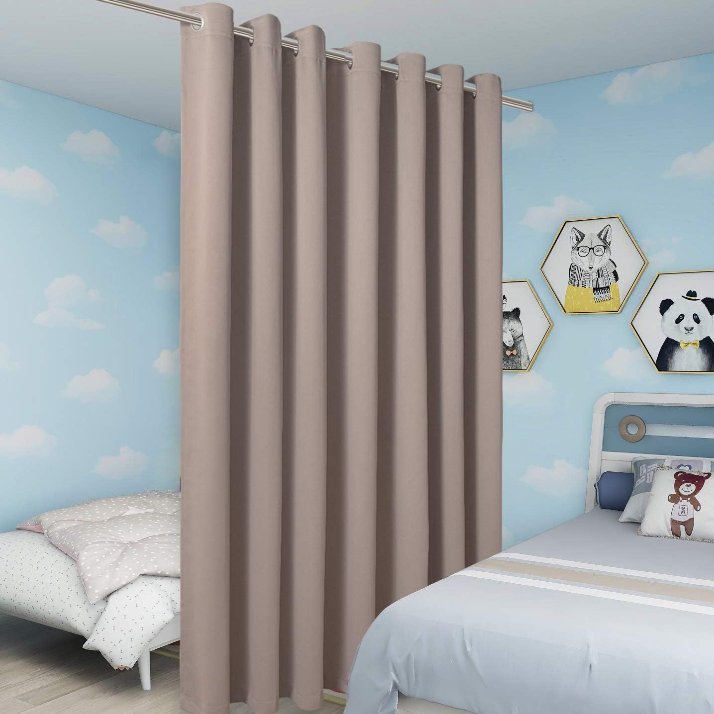 BONZER Room Divider Curtain Total Privacy Wall Noise Reducing Extra Wide Blackout Curtains for Patio Sliding Glass Door, 96L x 120W Inch (8L x 10W ft), 1 Panel, Khaki