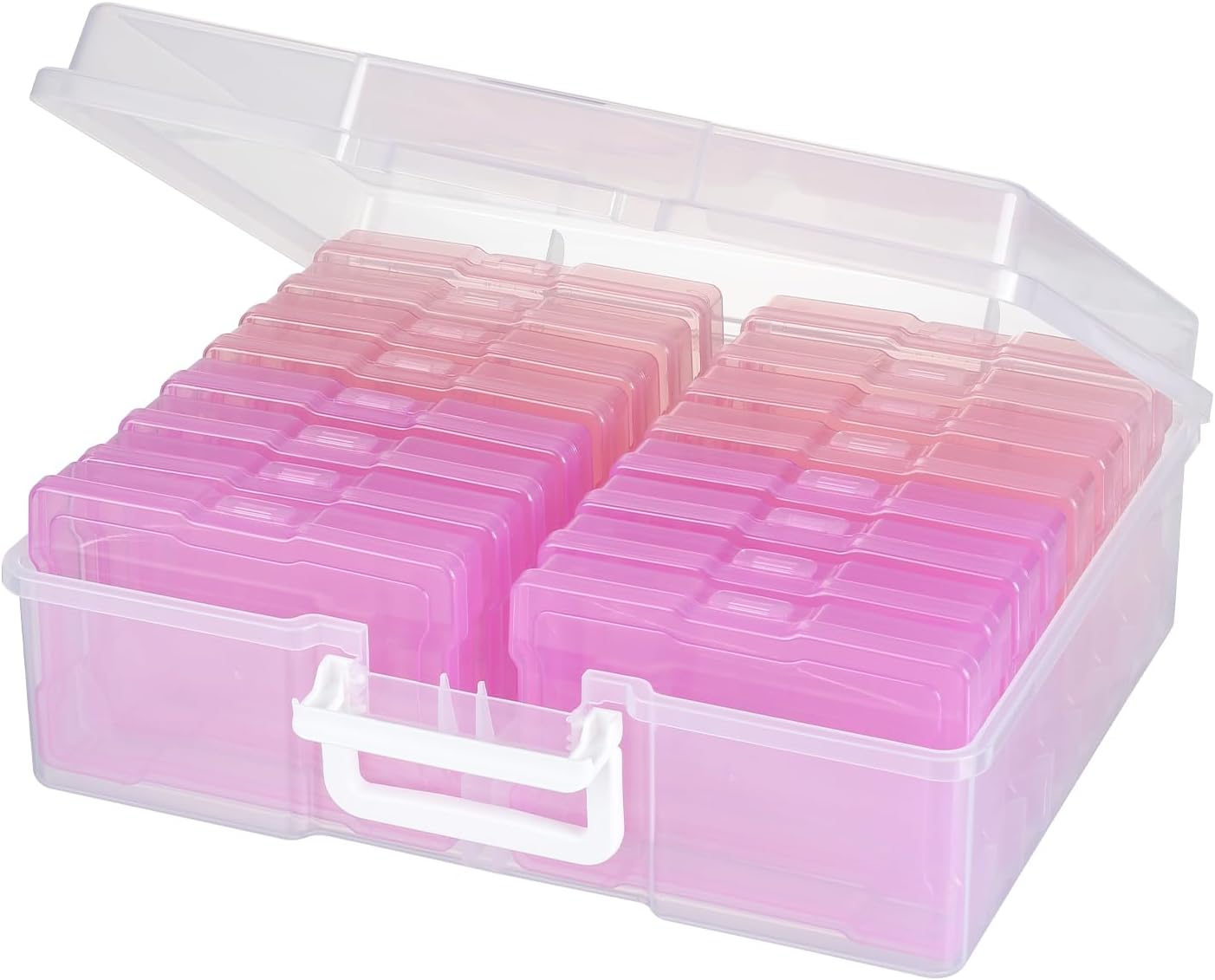novelinks 4" x 6" Photo Organizer Storage Box with Handle – 16 Inner Photo Cases, Holds 1600 Photos, Portable Picture Organizer for Photos, Cards, Stickers, Scrapbooking – Pink Gradient
