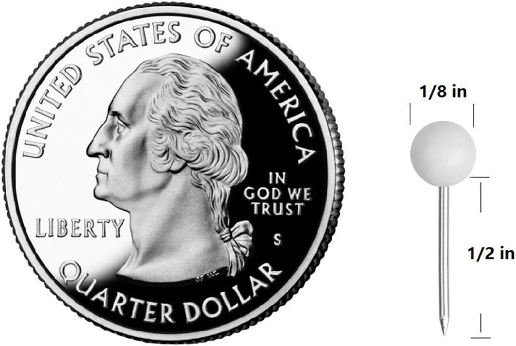 Yalis Push Pins Map Tacks 1/8-Inch Assorted Color Beads Head Map Marking Push Pins,500-count (White)