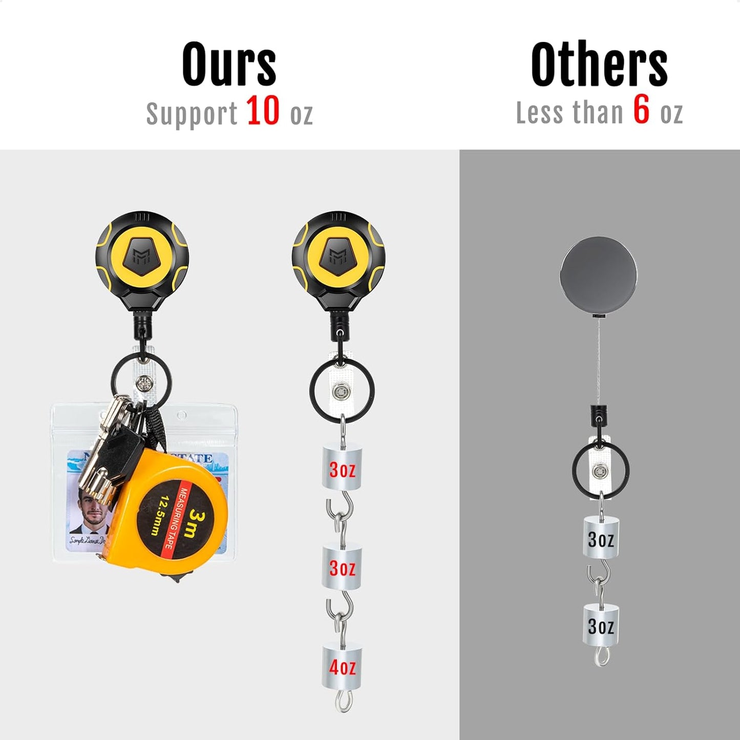 MNGARISTA Upgraded Heavy Duty Retractable Keychain with Belt Clip, 10 OZ Retraction, 31.5" Stainless Steel Cord, ID Badge Reel with Badge Strap and Key Ring, 2 Pack