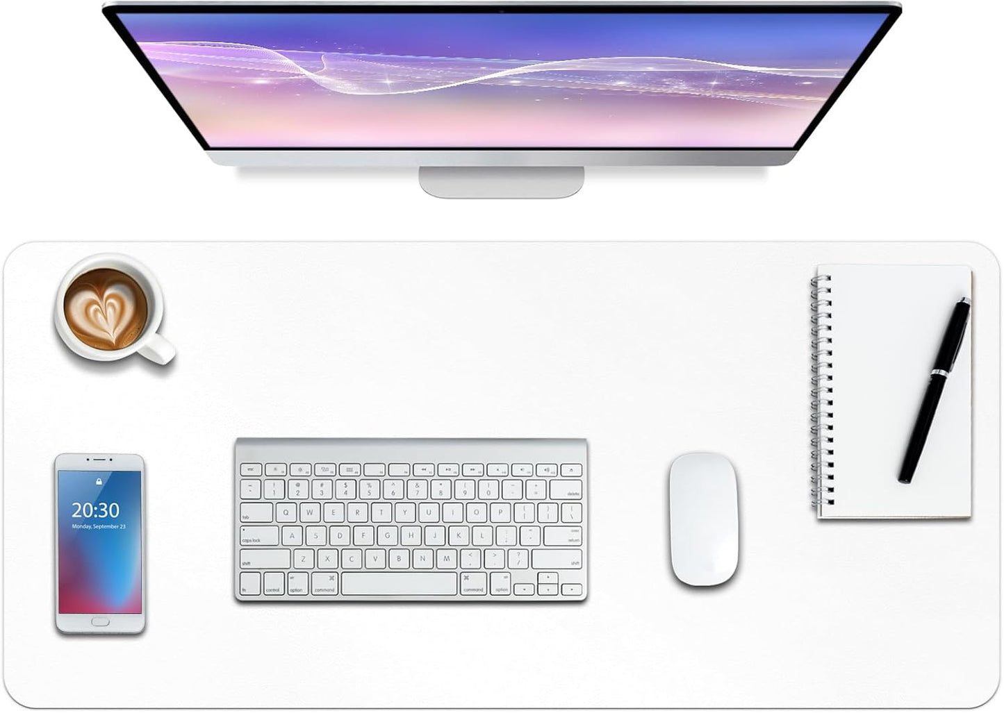 Boutilon Leather Desk Pad Protector,Non-Slip Mouse Pad,Laptop Desk Pad,Office Mouse Mat,Waterproof Leather Desk Blotter,Desk Writing Pad for Office and Home (S-White,24"x 14")