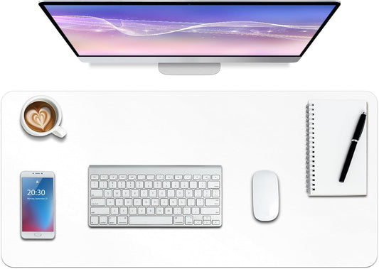 Boutilon Leather Desk Pad Protector,Non-Slip Mouse Pad,Laptop Desk Pad,Office Mouse Mat,Waterproof Leather Desk Blotter,Desk Writing Pad for Office and Home (S-White,24"x 14")