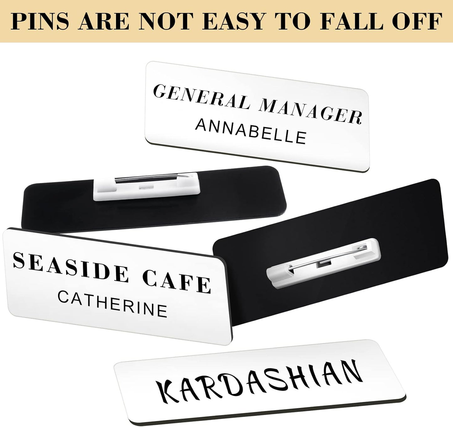 Breling 100 Pieces Name Tags with Pins 1 x 3 Inches Blank Name Tags Reusable ID Badge Holders with Clip for Office Workers Students Employee Custom(White)