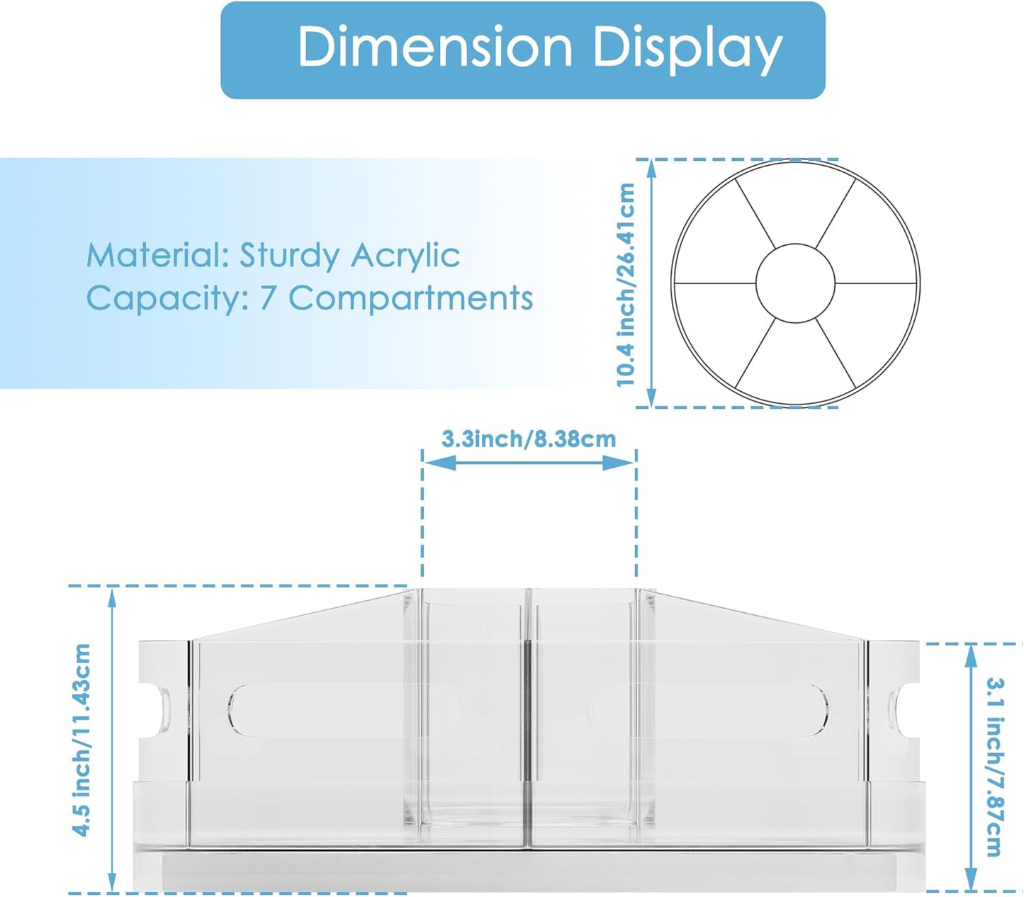 Pen Organizer for Desk - Acrylic Pen Holder with Hand Grips, 360° Extra Large Rotating Desk Organizer with 7 Removable Compartments for Office, Home, and Makeup Storage, Marker Organizer