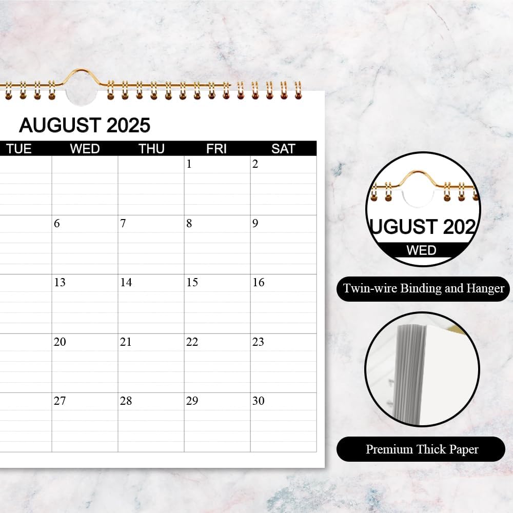 Calendar 2025-2026 - Wall Calendar 2025-26 Runs from August 2025 to December 2026, 17 Months Calendar with Thick Paper for Planning at Home or Office, 8.5 x 11 Inch, Black
