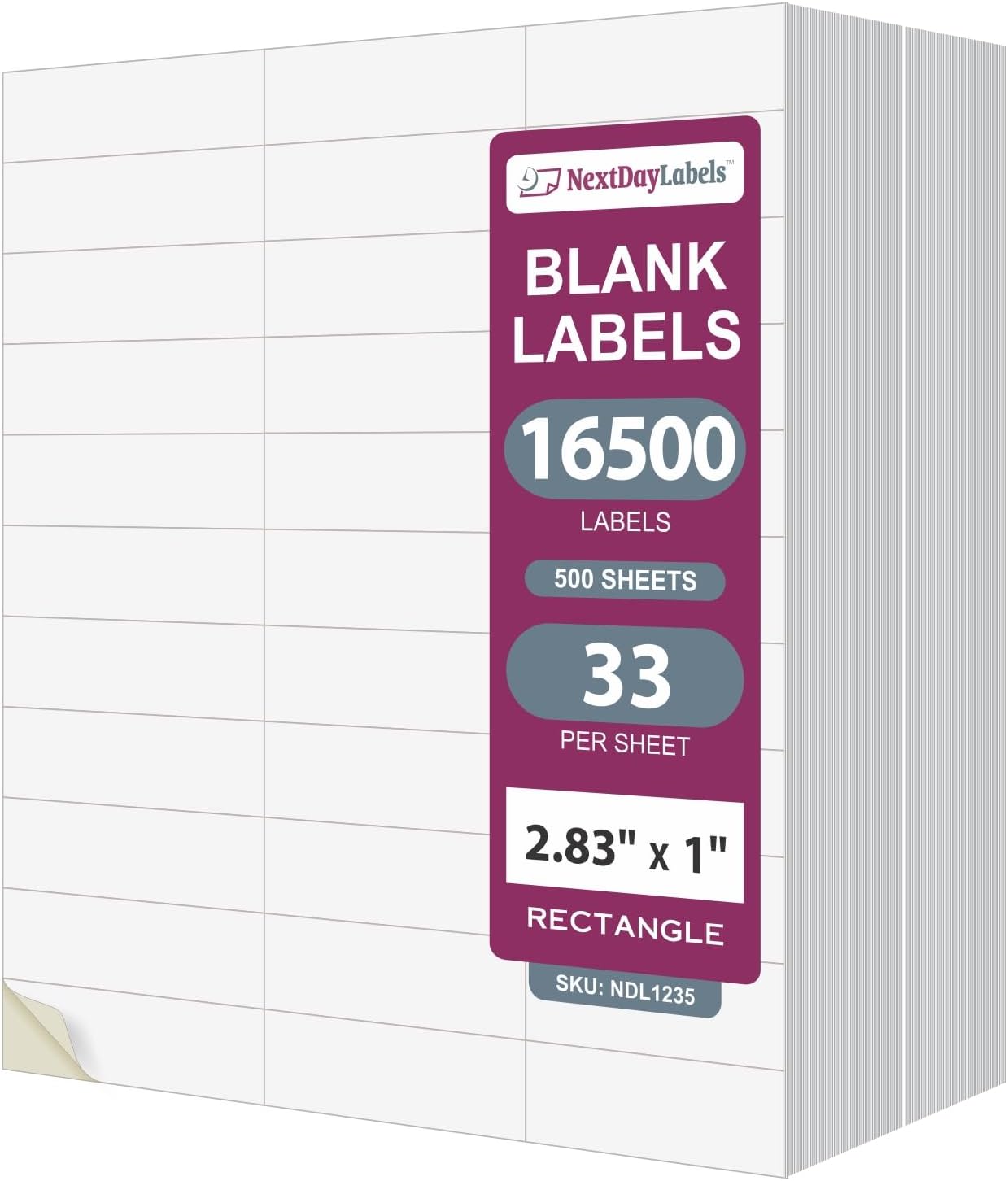 NextDayLabels - 2.83" x 1" Rectangular Sticker Labels for Printer - White Laser/Inkjet Printer Labels Return Address Labels Shipping Label Stickers (500 Sheets, 33 Per Sheet, 16500 Labels)