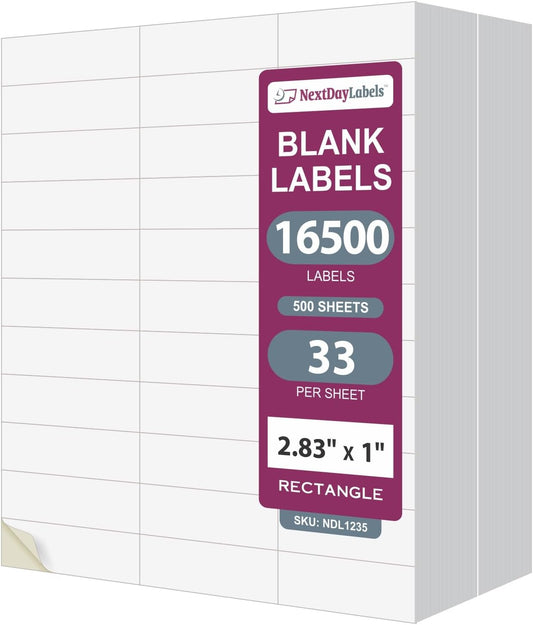 NextDayLabels - 2.83" x 1" Rectangular Sticker Labels for Printer - White Laser/Inkjet Printer Labels Return Address Labels Shipping Label Stickers (500 Sheets, 33 Per Sheet, 16500 Labels)