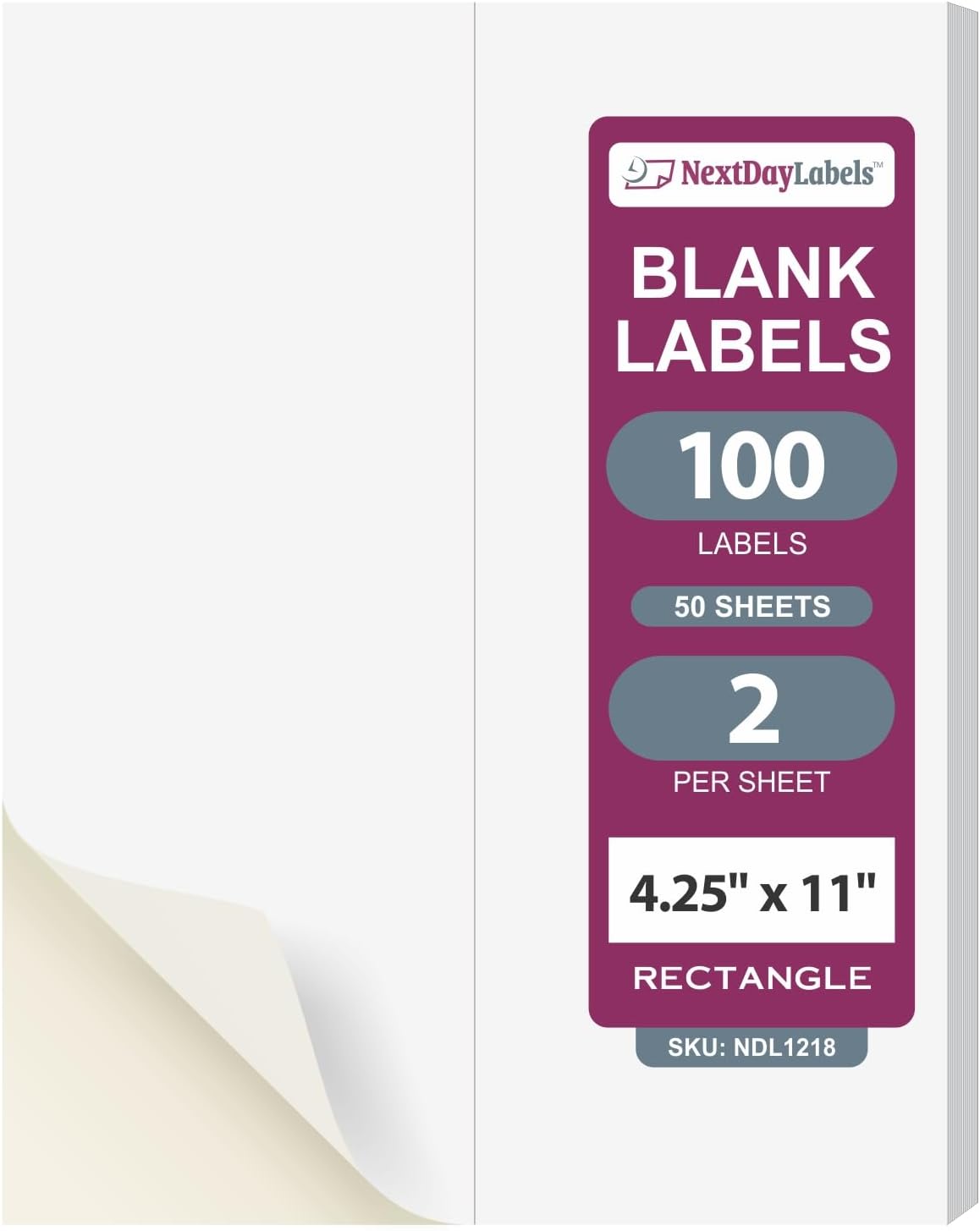 NextDayLabels – 4-1/4" x 11" Rectangular Sticker Labels for Printer - White Laser/Inkjet Printer Labels Return Address Labels Shipping Label Stickers (50 Sheets, 2 Per Sheet, 100 Labels)