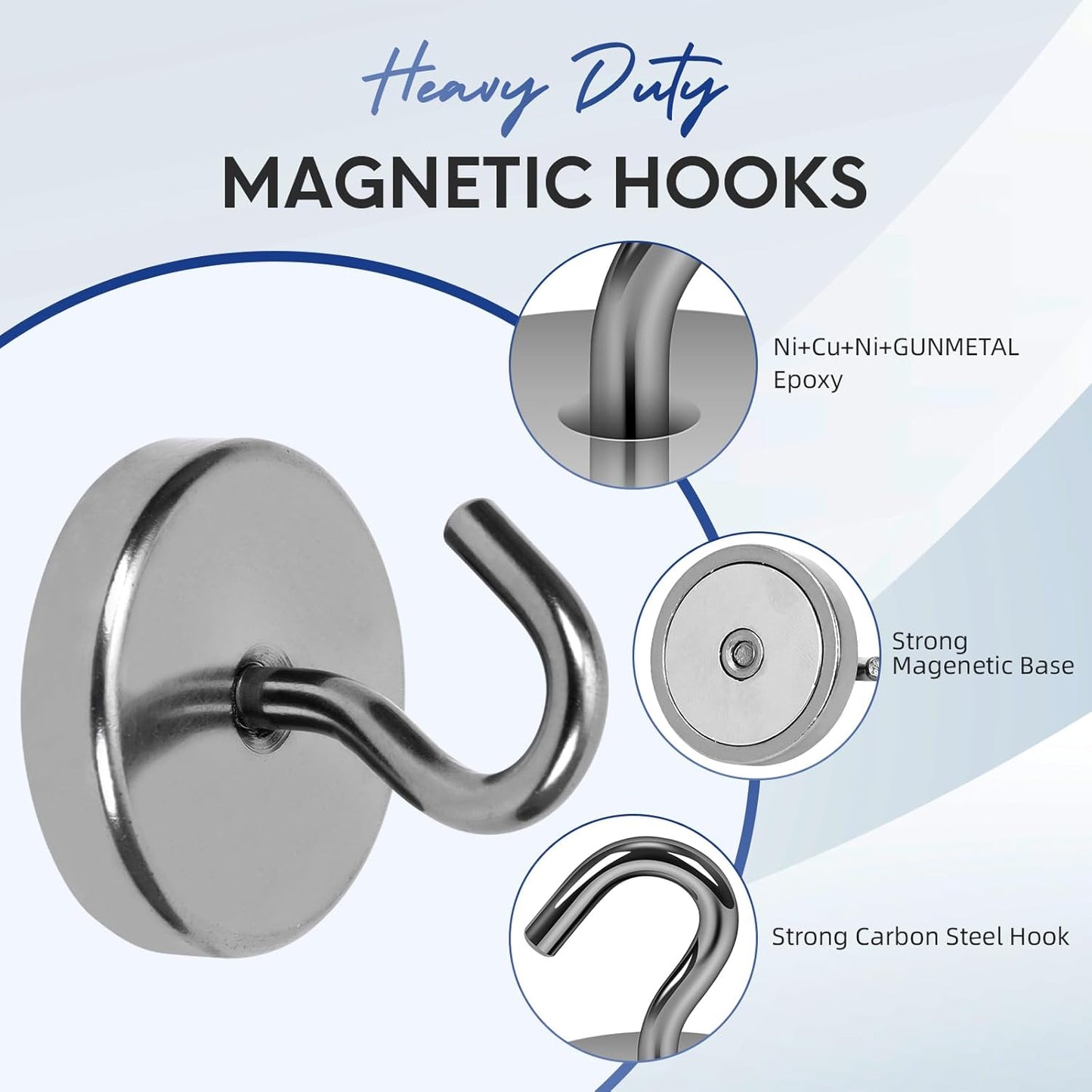 Neosmuk Magnetic Hooks, Heavy Duty 170lb Strong Magnets for Cruise Cabins, Ship Essentials, Large Metal Hooks for Hanging on Fridge(Gunmetal,Pack of 4)