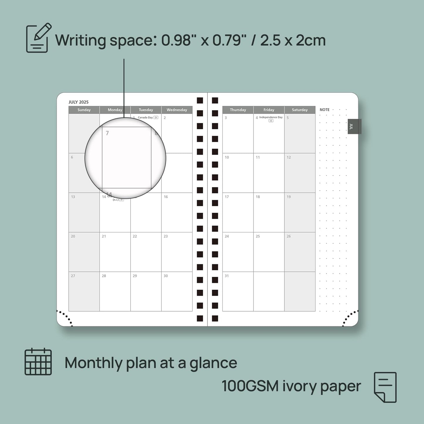 POPRUN Pocket Planner 2025-2026 (Purse Size 4'' x 6.25'') Academic Small Calendar (July 2025 - June 2026) with Hourly Time Slots, 100GSM Thick Papers, Spiral Leather Cover - Black