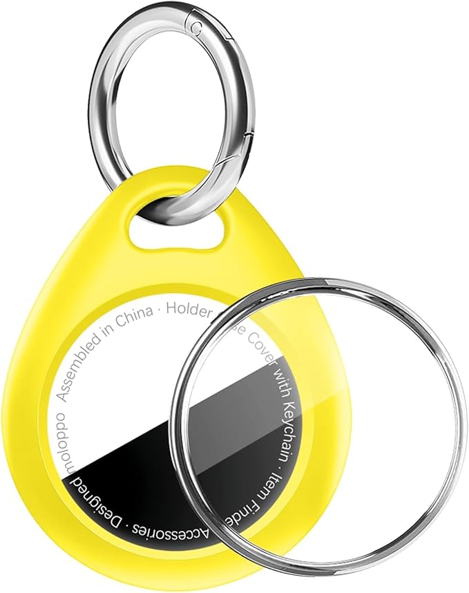 for AirTag Keychain Holder with Wire Cable, Secure Lock Case for Air tag, Compatible with AirTags, Key Ring Chain Luggage, for Airtag Accessories for GPS Item Finder Tracker, Yellow