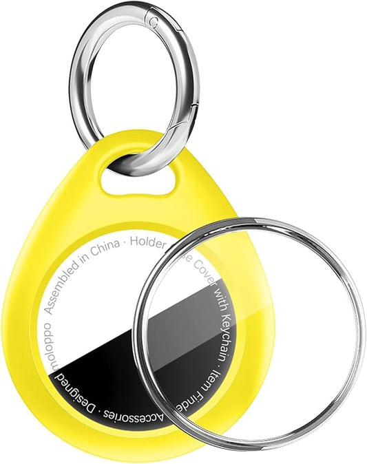 for AirTag Keychain Holder with Wire Cable, Secure Lock Case for Air tag, Compatible with AirTags, Key Ring Chain Luggage, for Airtag Accessories for GPS Item Finder Tracker, Yellow
