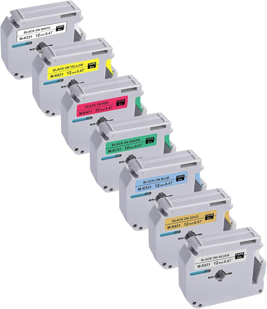 M Tape Work for PT-65 PT-70 PT-70BM PT-M95 Replace with Brother P Touch M Tape 12mm 0.47 Colors for M-K231s/M-431/M-531/M-631/M-731/M-831/M-931s with Label Maker PT-45 PT-80 PT-90 8m 26.2ft