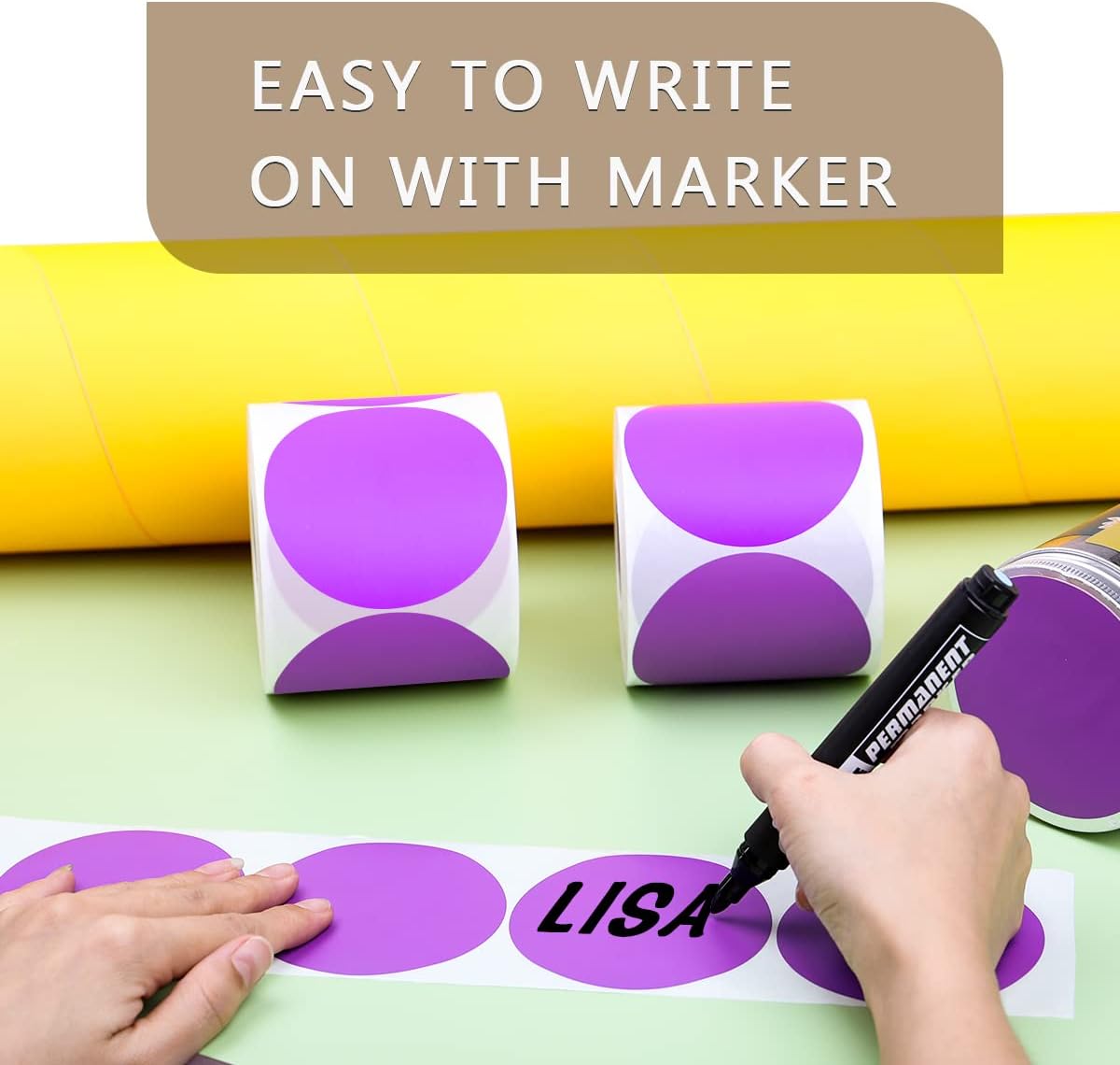 PARLAIM 3 Inch Round Permanent Adhesive Color Cod Dot Stickers,500 per Dispenser Box Roll dots Label Inventory Circle Stickers（Purple）