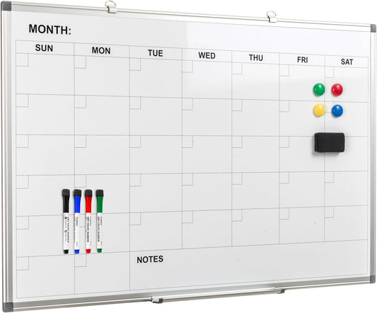 Comix Magnetic Dry Erase Calendar Whiteboard, 36 x 24 Inches Monthly Calendar Dry Erase Board for Wall, Aluminum Frame Planner White Board with Dry Erase Markers, Eraser, Magnets