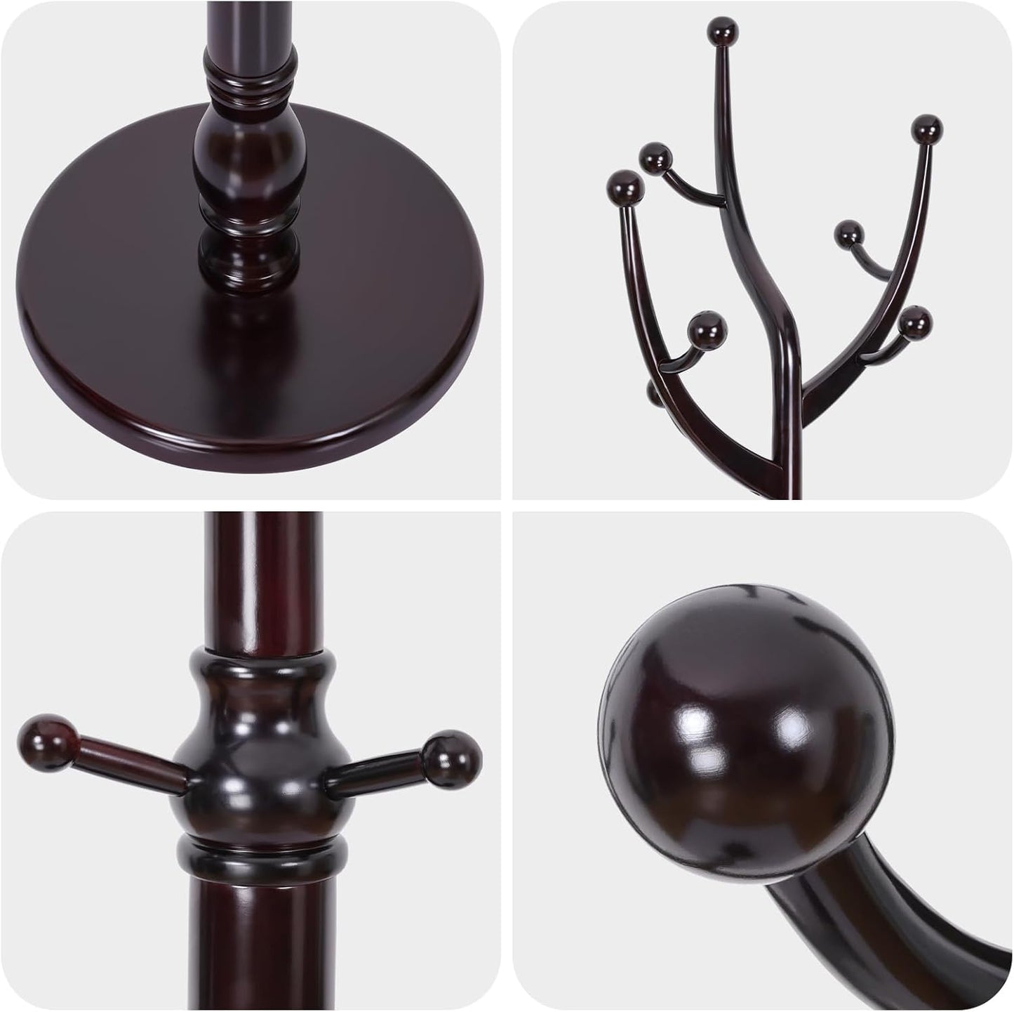 Tree Coat Rack Freestanding with Round Base, Unique Coat Hanger Stand, Heavy Duty Standing Coat Rack Clothes Stand for Winter Jacket, Hat, Entryway/Hallway/Bedroom, Red Brown