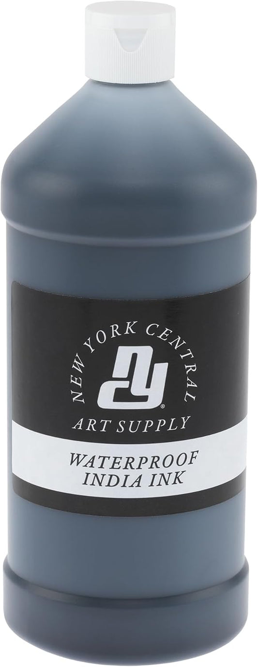New York Central® India Ink 32oz Bottle - Make an Impact with Matte Black India Ink, Perfect for Artists, Calligraphy, Illustrations, & More