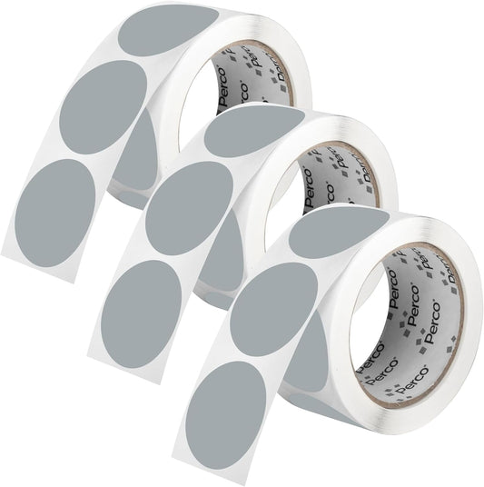 Perco Grey 2-Inch Round Circle Dot Sticker Labels - Multi-Roll Pack (3 Rolls, 500 Labels Each) - Permanent Adhesive, Vibrant Colors, Strong Hold - Perforated for Easy Use - Made in USA