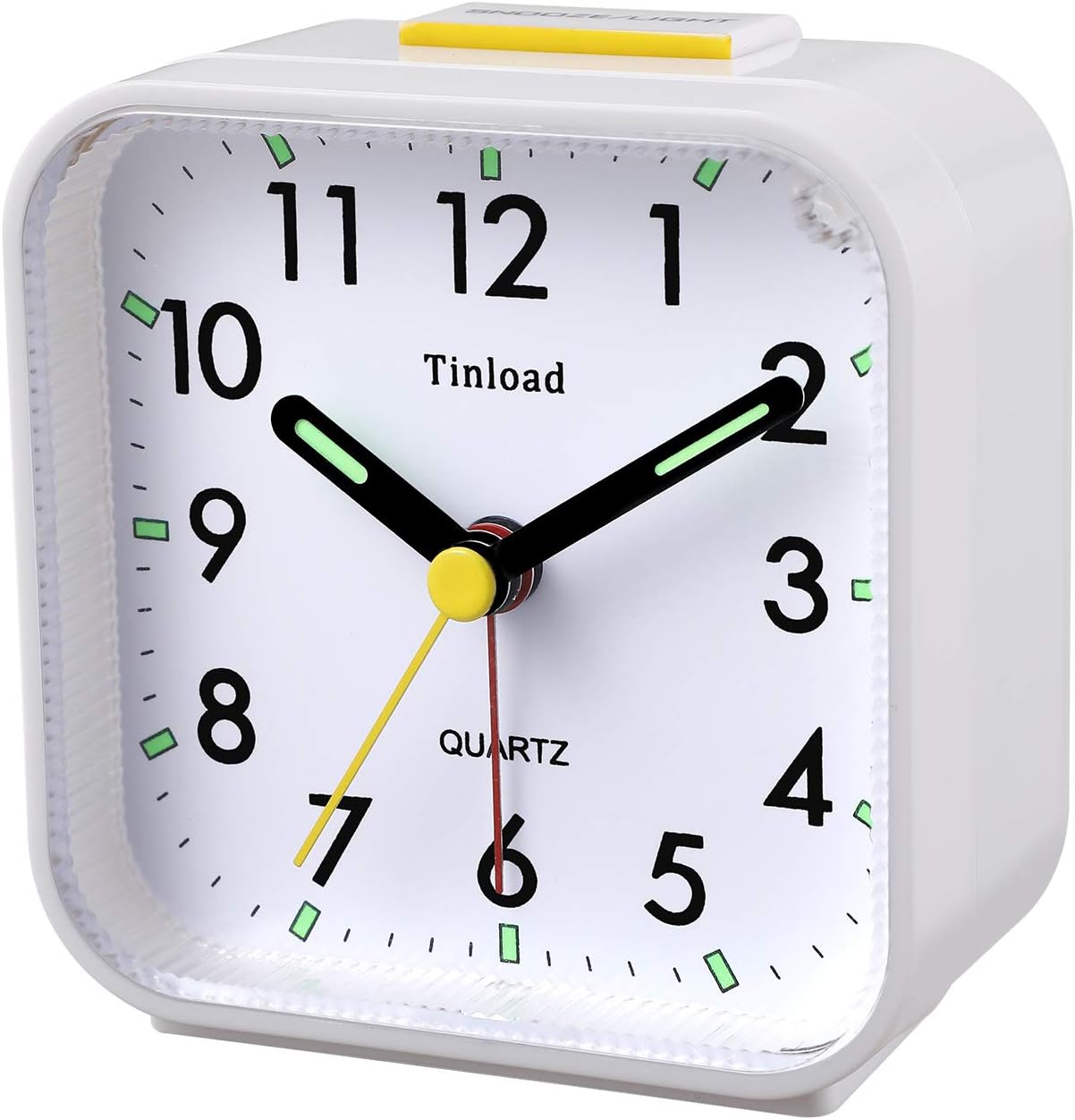 Small Battery Operated Analog Travel Alarm Clock Silent Non Ticking, Gentle Wake, Ascending Beep Sounds, Snooze,Lighted on Demand, Easy Set(White)