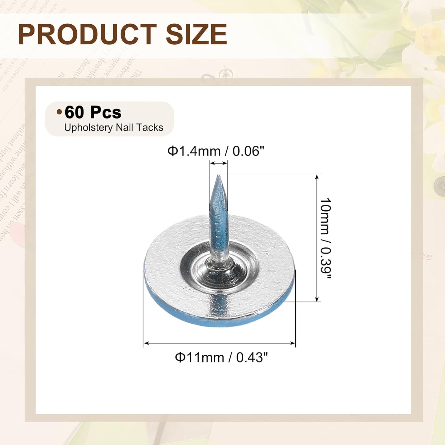 uxcell 60Pcs Upholstery Tacks, 11mmx10mm Flat Head Thumb Tack Decorative Furniture Nails Push Pins for Furniture Sofa Headboards, Blue