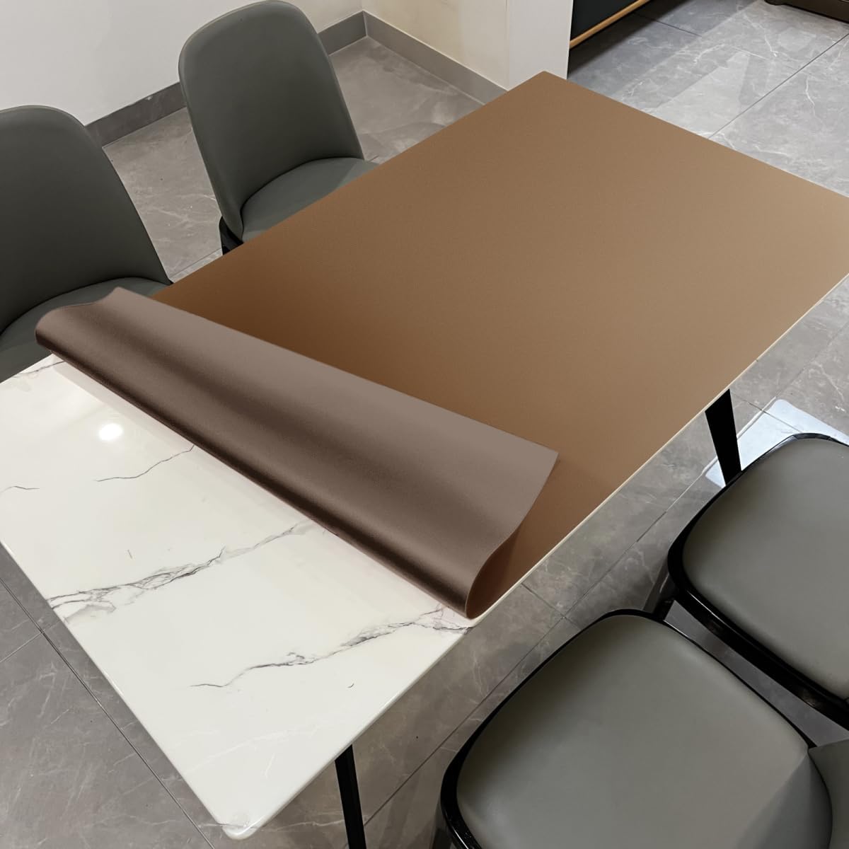 Dining Table Cover for Dining Room Table - Can Be Used On Both Sides Waterproof and Easy to Clean Good Flatness Used for Dining Table(Mud Color+Champagne Gold 44x60)
