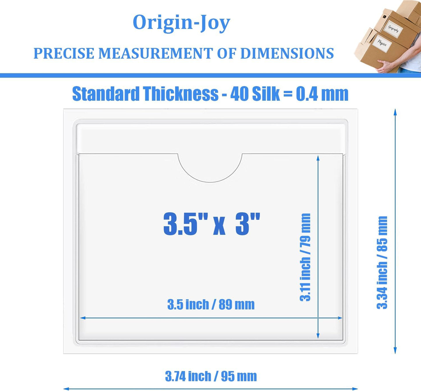 Origin-Joy 60 PCS Self Adhesive Index Card Pockets with Top Open, Clear Plastic Label Holder for Cards of Note, Library and Business, Adhesive Label Pockets & Card Holder (3.5 x 3 inch)