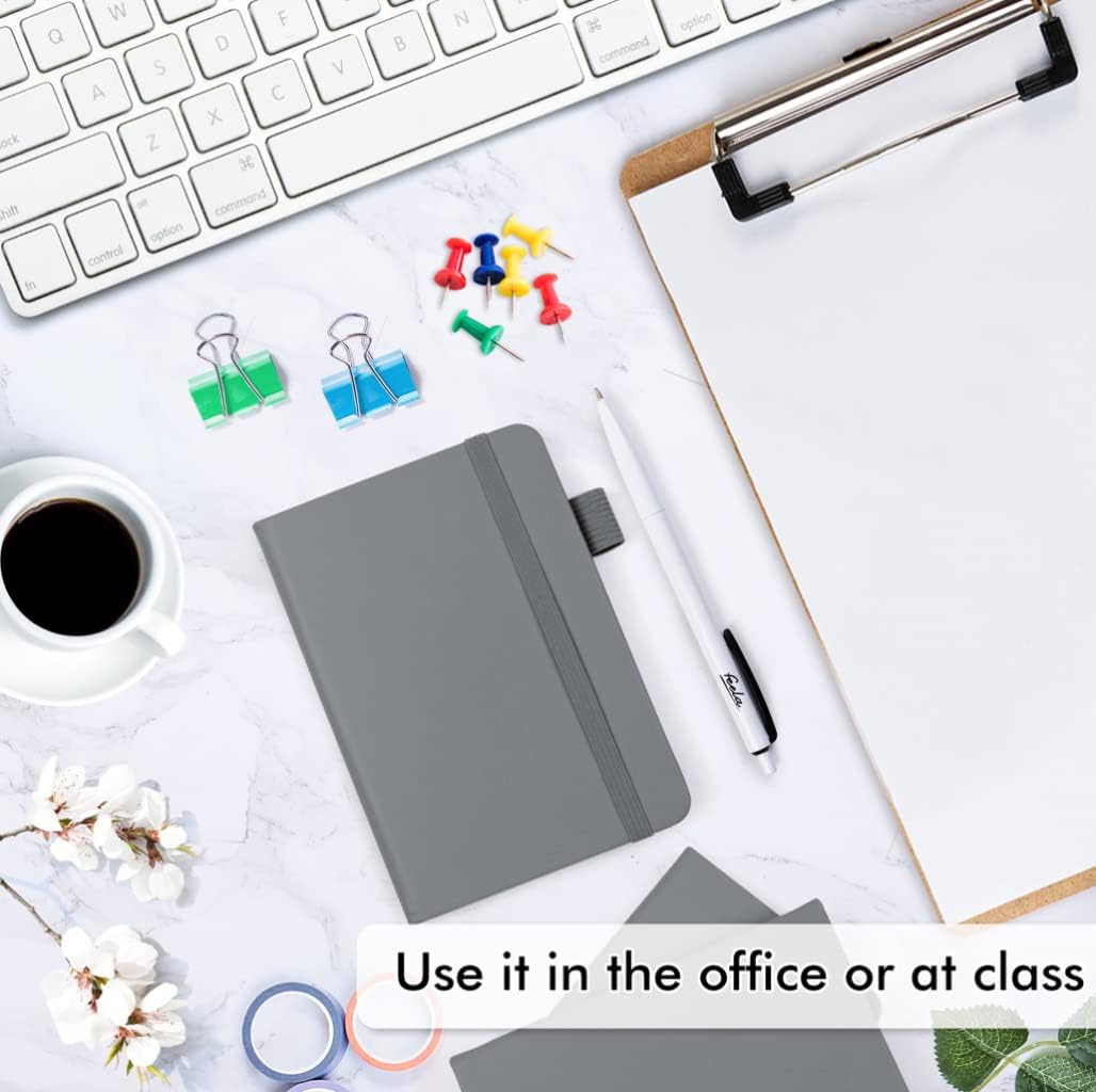 feela 15 Pack Pocket Small Notebooks Bulk, Mini Cute Notepads Hardcover College Ruled Lined Journals with Pen Holder for School Business Memos, with 15 Black Pens, 3.5”x 5.5”, A6, Gray