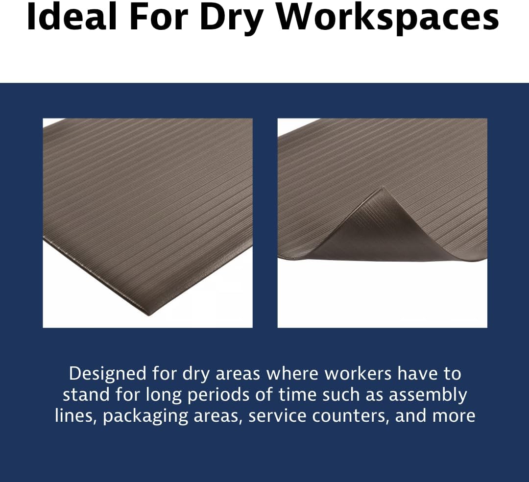 Notrax 410 Airug® 3' x 60' x 3/8" Anti Fatigue Mat, Enhanced Slip Resistance with Beveled Edges and Ribbed Surface, Ideal for Industrial and Commercial Workplaces, Black, 410R0336BL