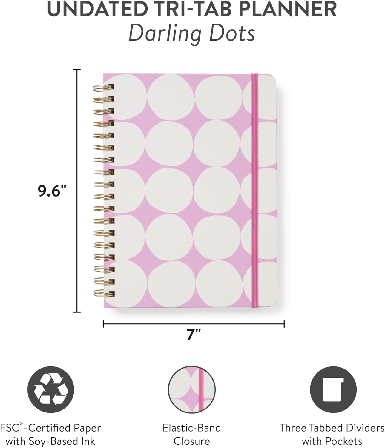 Orange Circle Studio Undated Tri-Tab Academic Planner 2026, Darling Dots, Daily Notebook Journal, Cute Weekly and Monthly Calendar with Pocket, Stickers, Lined Pages for To Do lists and Planning