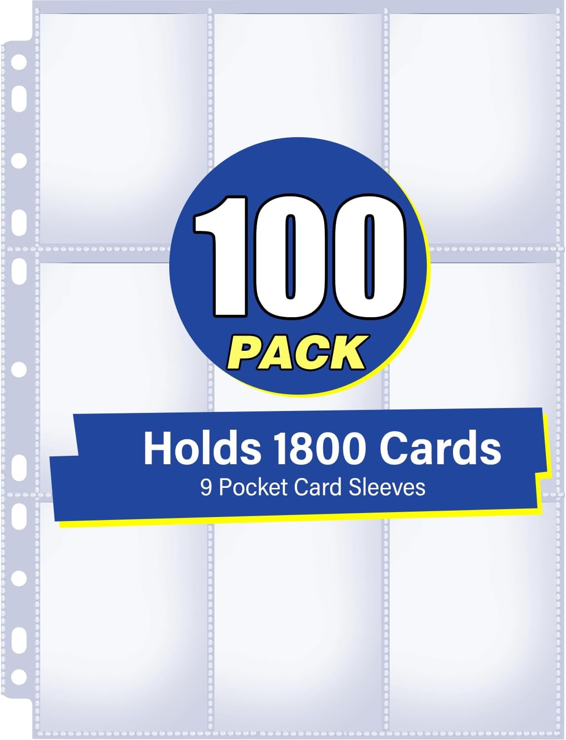 100 Pack 9 Pocket Double Side Card Sleeves Binder Sheets, Holds 1800 Cards, Trading Card Binder Sleeves for 3 Ring Binder, Card Sleeve Pages for Baseball, Football, Business, TCG, Kpop Cards