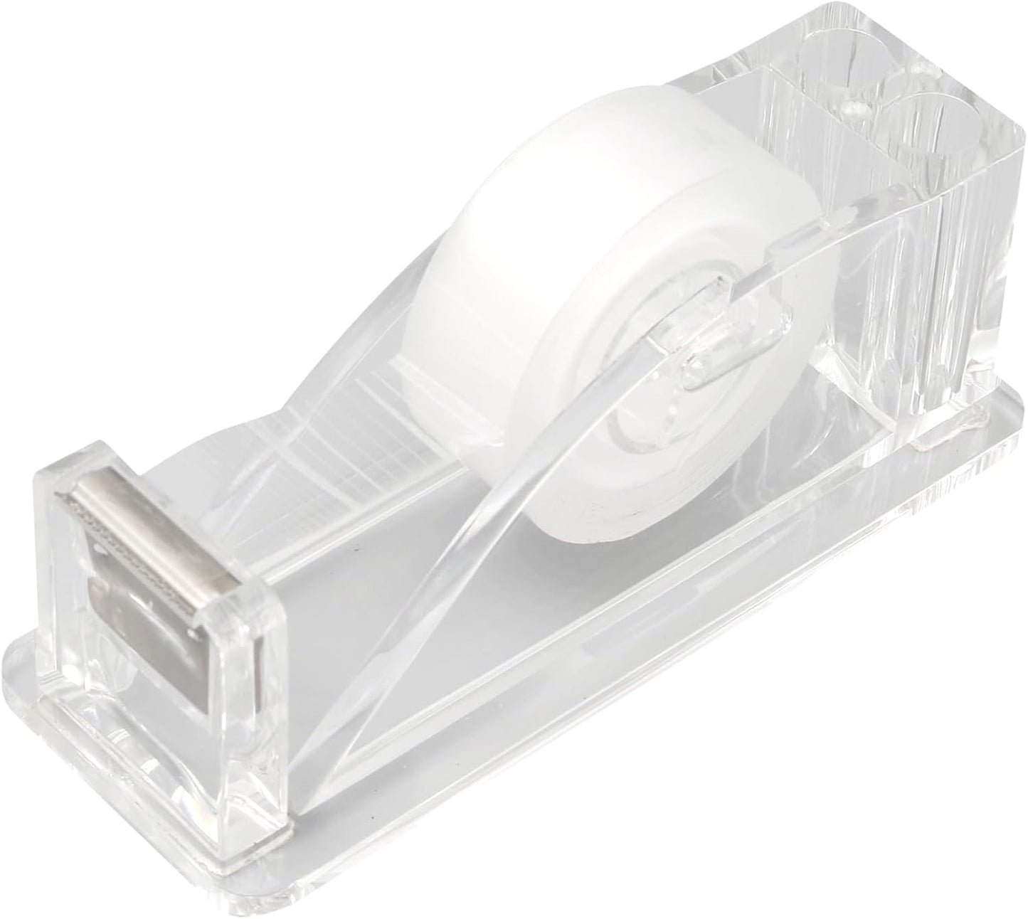 QILIMA Transparent Acrylic Tape Dispenser, Clear Tapes and Refillable Dispensers, Desktop Tape Dispenser Acrylic for Home,Tape Cutter Holder Fits Standard Tape Rolls, Office and School