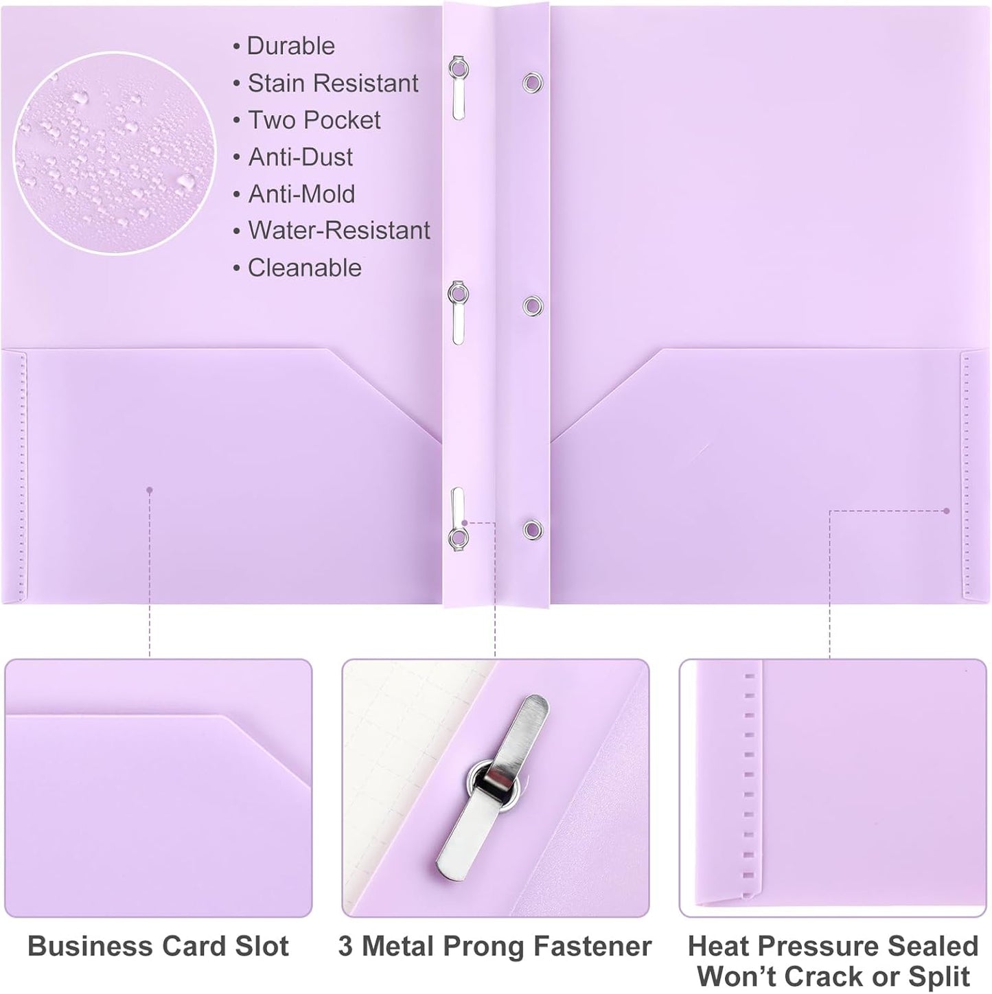 Patelai 48 Pcs Plastic Folders with 2 Pockets and 3 Prongs Home Folders with Card Slot Letter Size Heavy Duty Report Covers for Back to School(Purple,Classic)