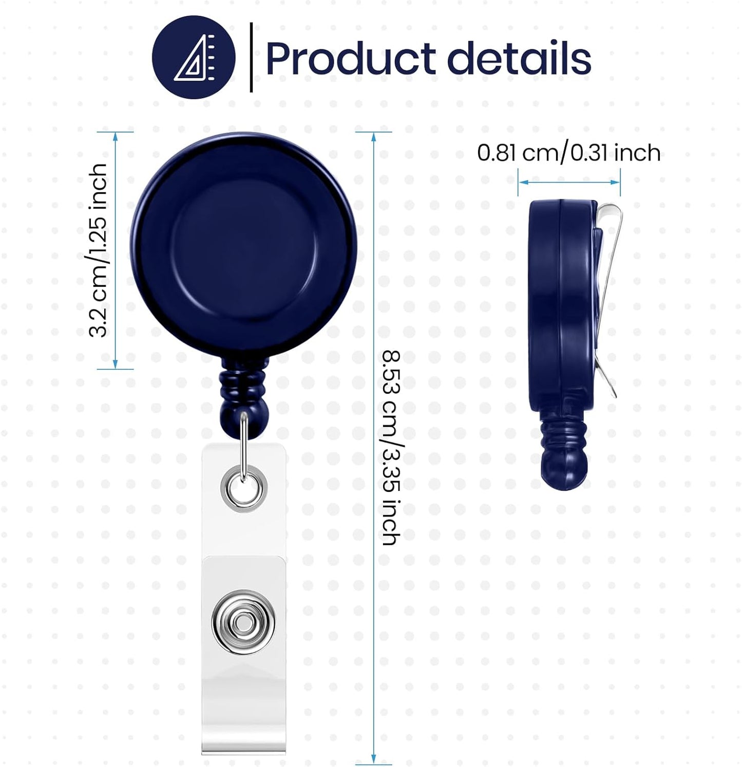 Zonon 100 Pieces Retractable Badge Reel Clips ID Card Holder Reel with Metal Belt Clip for Hanging Cards Key Chains, Name Badge Holders for Nurses Teachers Students(Dark Blue)