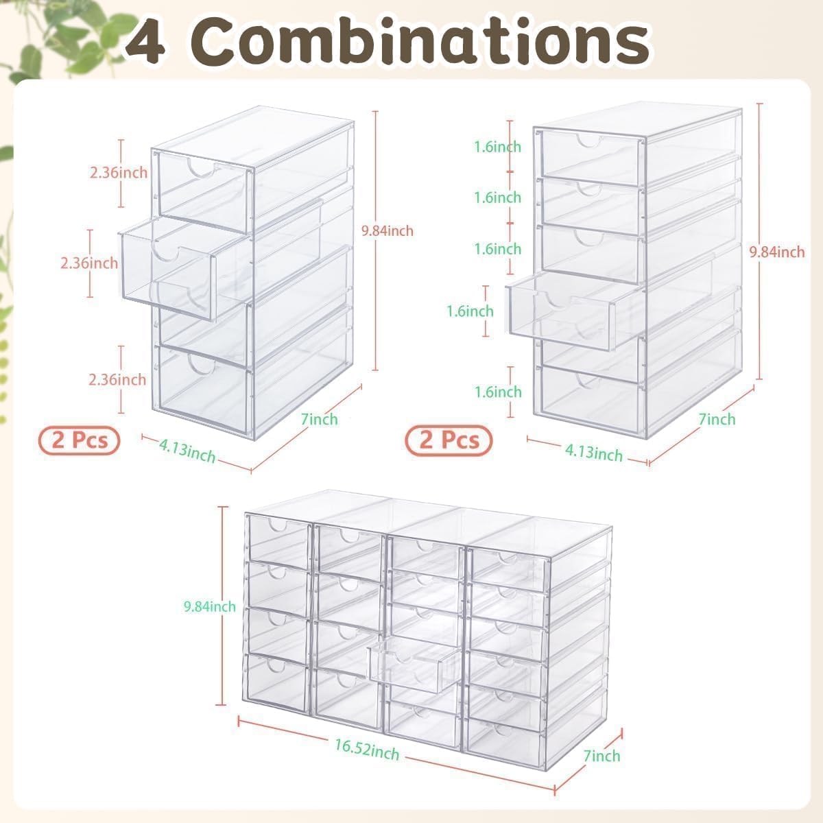 Acrylic Organizer with Drawers | 20 Drawers 4 Sets | Desk Organizer and Storage, Clear Makeup Organization, For Office/Art Supply/Craft Storage and Organization