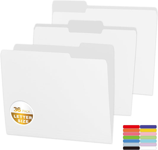 36 Packs Colored File Folders,White File Folders,Two Tone Color File Folder 8.5 x 11 Inch,1/3 Cut Tabs Letter Size,Manila File Folders for Office,School and Home,Organization