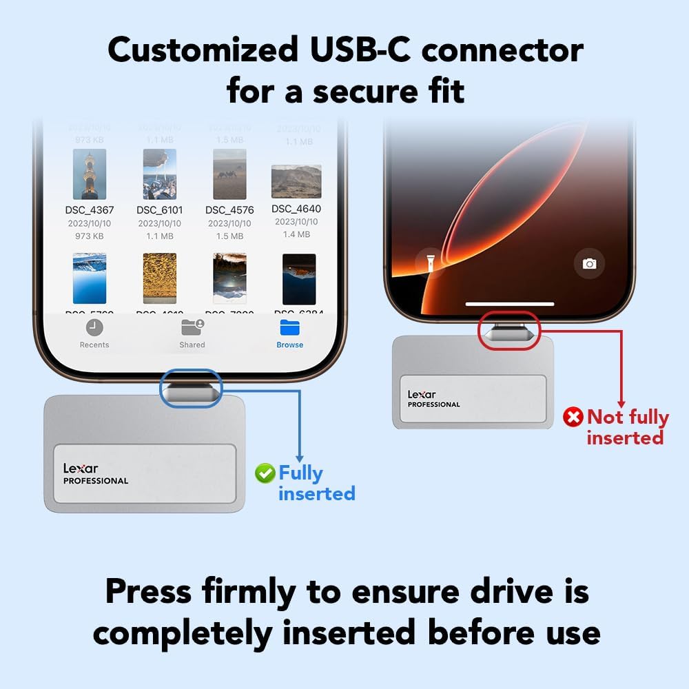 Lexar 2TB Professional Go Portable SSD w/Hub, Supports Apple 4K 60fps ProRes, Up to 1050MB/s, USB 3.2 Gen 2, Rugged, IP65, Ultracompact, Compatible w/iPhone 15/16, External SSD (LSL400S002T-RNSNU)
