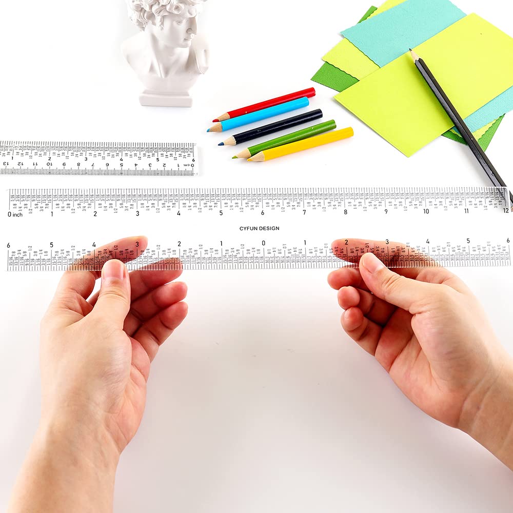 2 Pieces 6"/12" Clear Acrylic Ruler Zero-Centering Ruler with Inches & Metric Measuring Tool 12" and 6" Inch Straight Edge Rulers for Paper Cutting Craft Supplies School Supplies for Students,Office