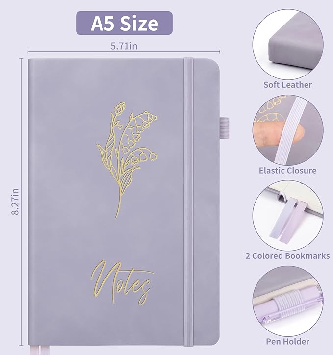 Lined Journal Notebook For Women, 200 Pages A5 Hardcover Leather Journals For Writing College Ruled Notebook For Work School Note Taking Business Diary Notepad 5.7'' X 8.3''- Smoky Purple