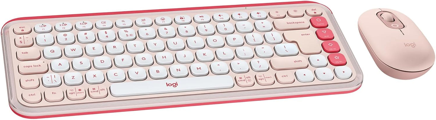 Logitech POP ICON Combo, Bluetooth Keyboard and Mouse Combo, Comfortable Typing, programmable Keys and Buttons, Quiet clicks, Easy-Switch up to 3 Devices - Rose