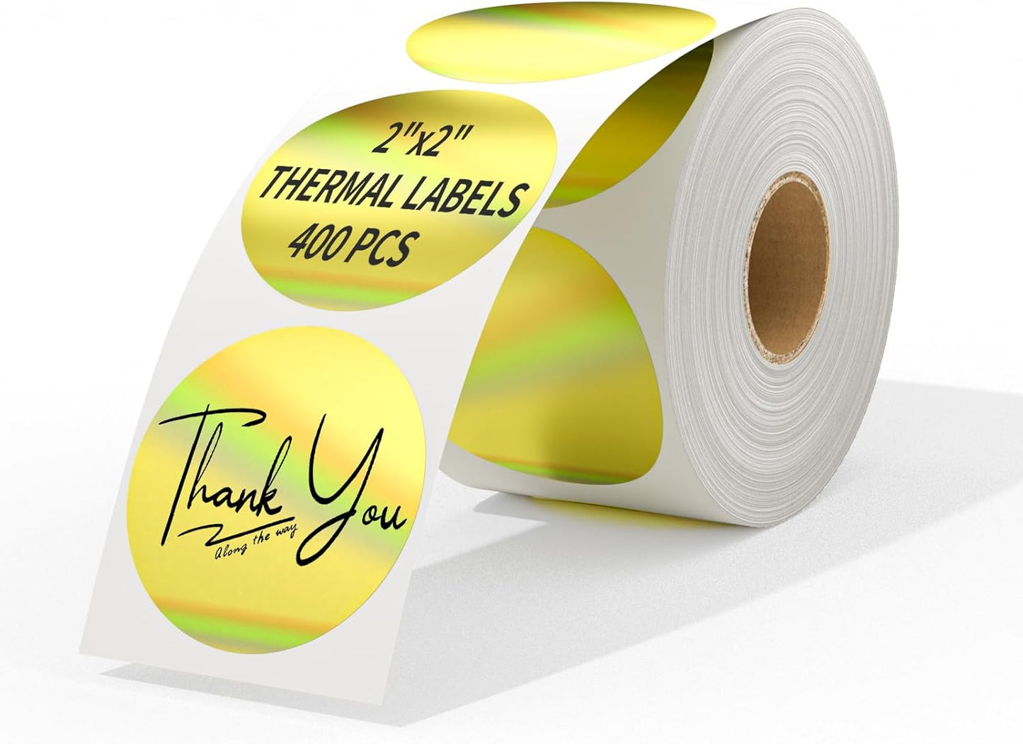 MFLABEL 2" Round Holographic Thermal Labels - 400pcs Gold Waterproof Sticker Roll for Small Business Logo, Compatible with MUNBYN/Rollo/Phomemo (Not for Dymo/Brother)