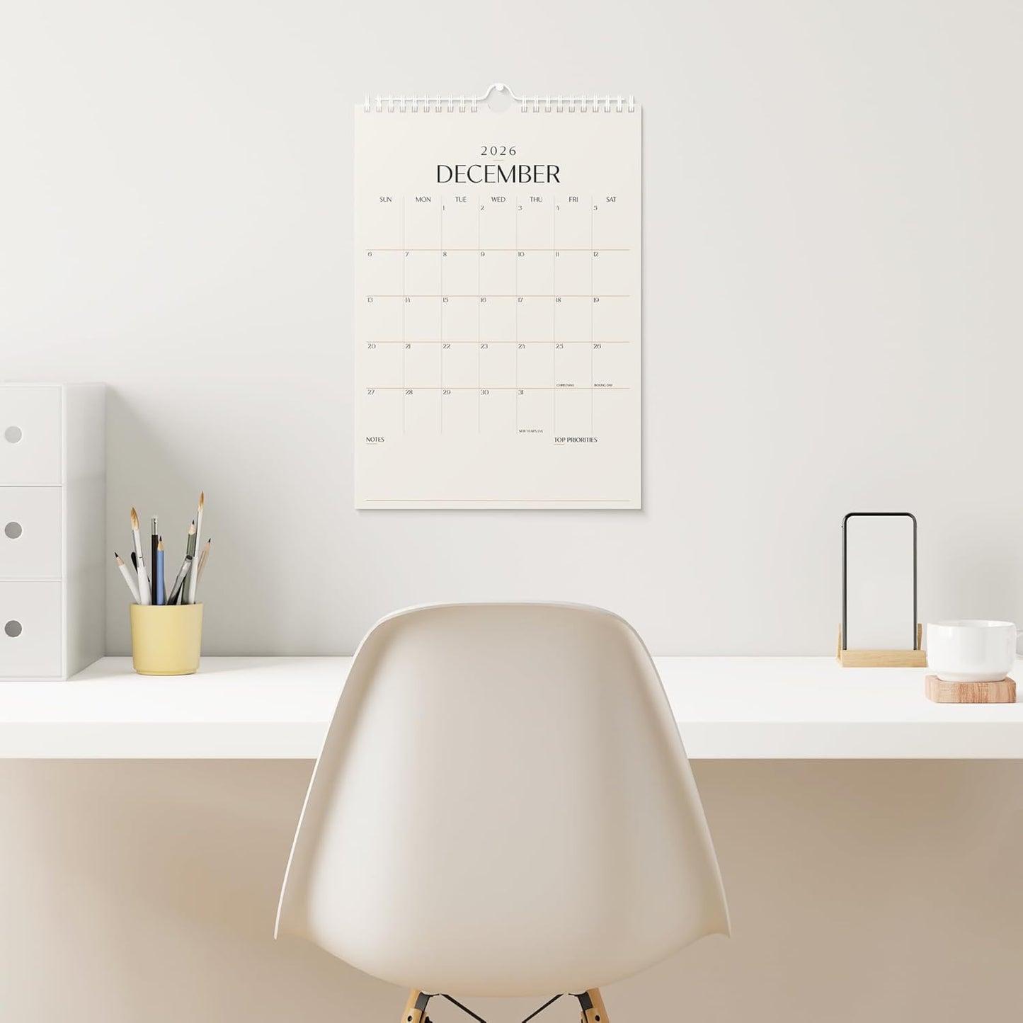 Karto Wall Calendar 2025-2026 - Vertical 11x17 inch July 2025 to December 2026 - Boost Your Productivity and Easy Planning with the Aesthetic Monthly Calendar - Beige