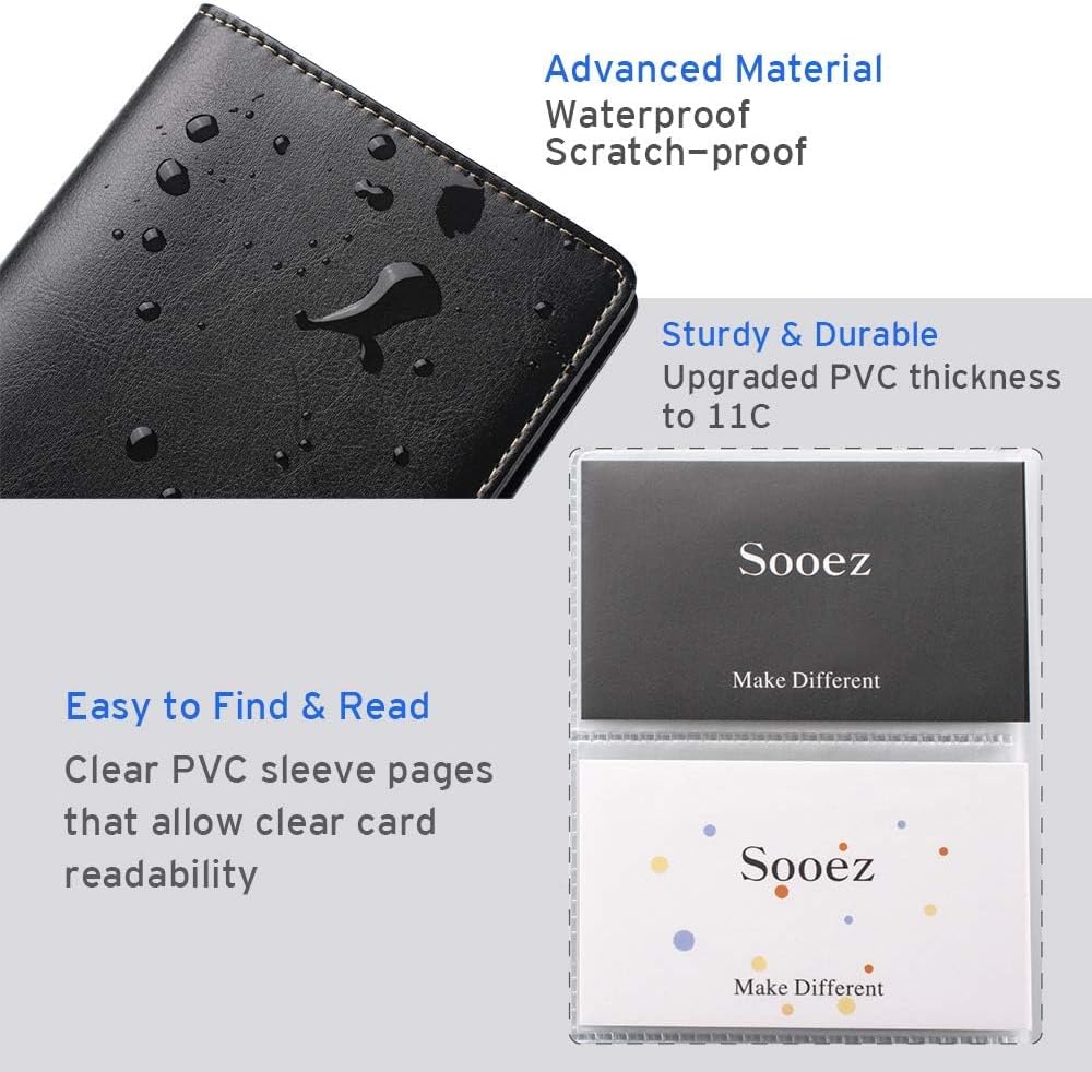 Sooez Leather Professional Business Card Book Holder Organizer, 240 Capacity Credit Card Booklet, PU Name Cards Holder Storage File for Men Women, Purple